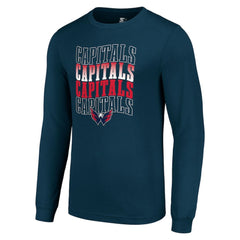 Washington Capitals Starter Four Team Name Logo Long Sleeve Graphic T-Shirt - Navy T-shirts