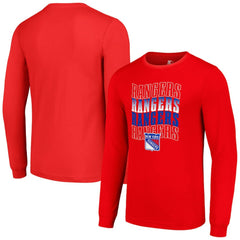 New York Rangers Starter Four Team Name Logo Long Sleeve Graphic T-Shirt - Red T-shirts
