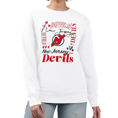 New Jersey Devils G-III 4Her by Carl Banks Women's Collage Graphic Fleece Long Sleeve Pullover Sweatshirt - White Sweatshirts