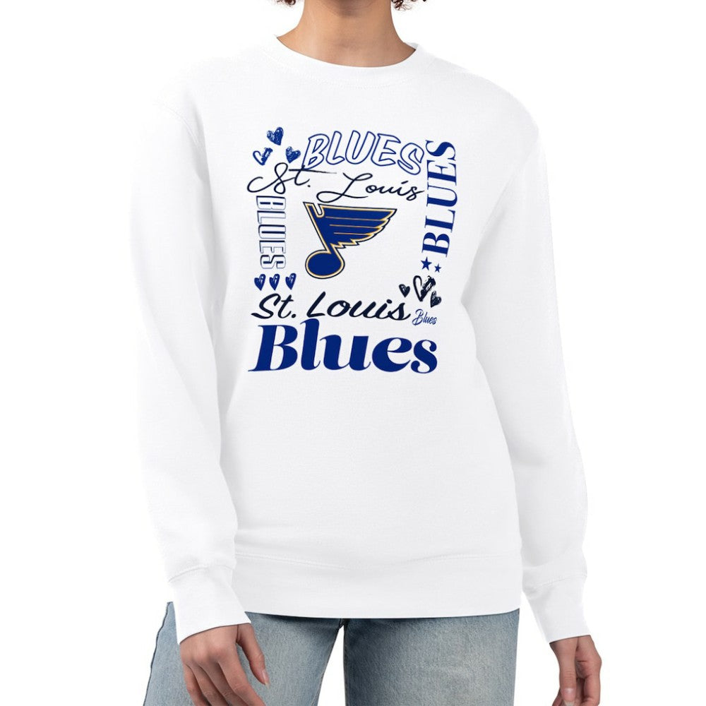 St. Louis Blues G-III 4Her by Carl Banks Women's Collage Graphic Fleece Long Sleeve Pullover Sweatshirt - White Sweatshirts