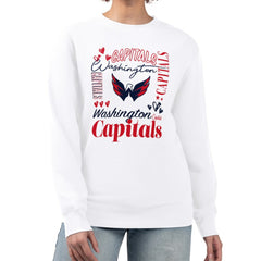 Washington Capitals G-III 4Her by Carl Banks Women's Collage Graphic Fleece Long Sleeve Pullover Sweatshirt - White Sweatshirts