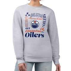 Edmonton Oilers G-III 4Her by Carl Banks Women's Collage Graphic Fleece Long Sleeve Pullover Sweatshirt - Heather Gray Sweatshirts