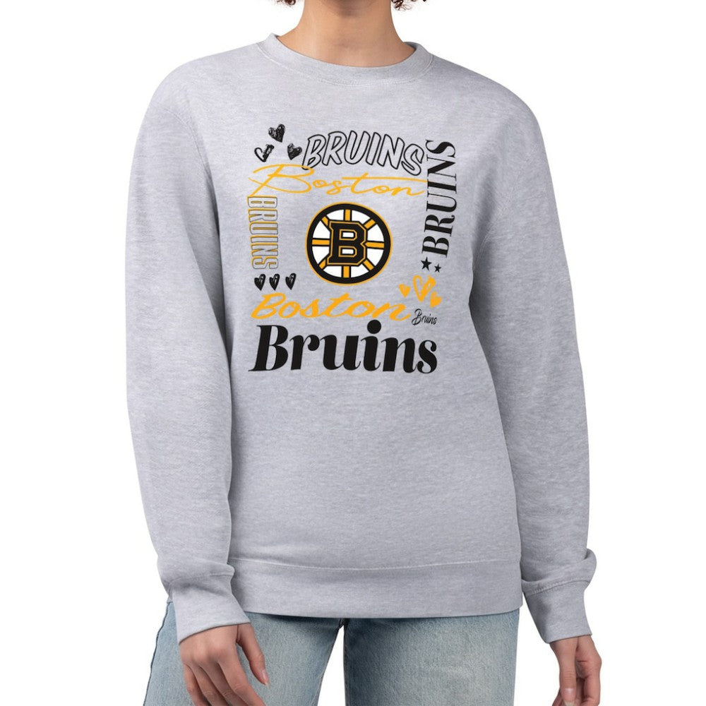 Boston Bruins G-III 4Her by Carl Banks Women's Collage Graphic Fleece Long Sleeve Pullover Sweatshirt - Heather Gray Sweatshirts