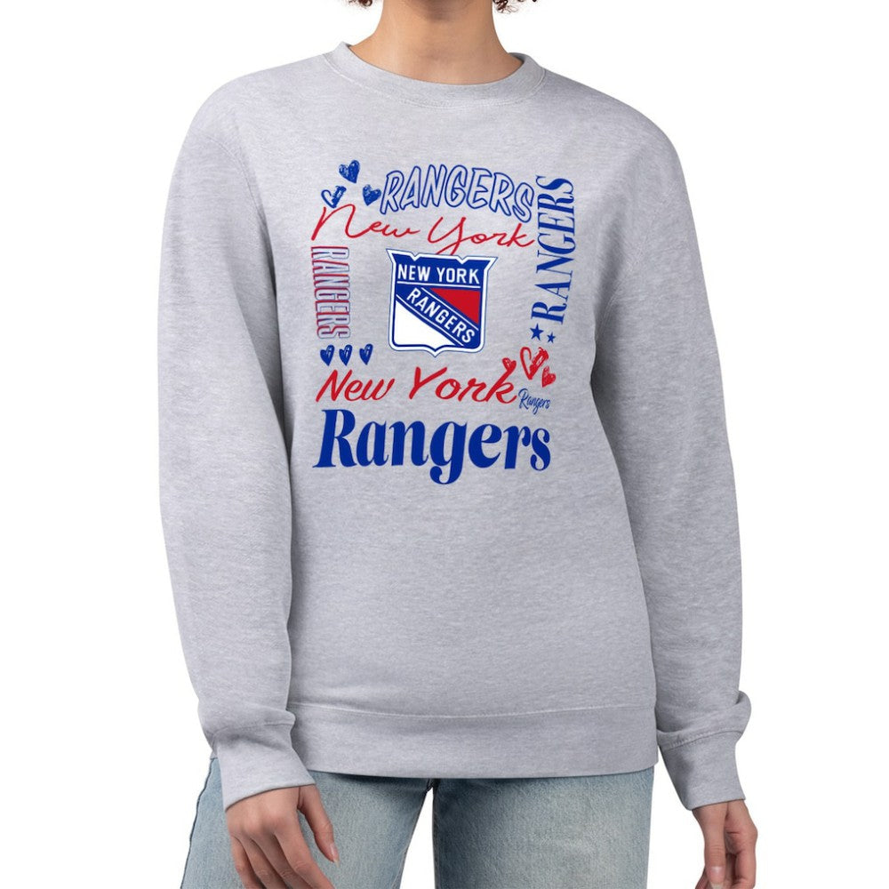 New York Rangers G-III 4Her by Carl Banks Women's Collage Graphic Fleece Long Sleeve Pullover Sweatshirt - Heather Gray Sweatshirts