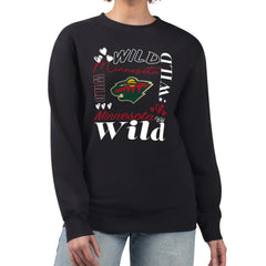 Minnesota Wild G-III 4Her by Carl Banks Women's Collage Graphic Fleece Long Sleeve Pullover Sweatshirt - Black Sweatshirts
