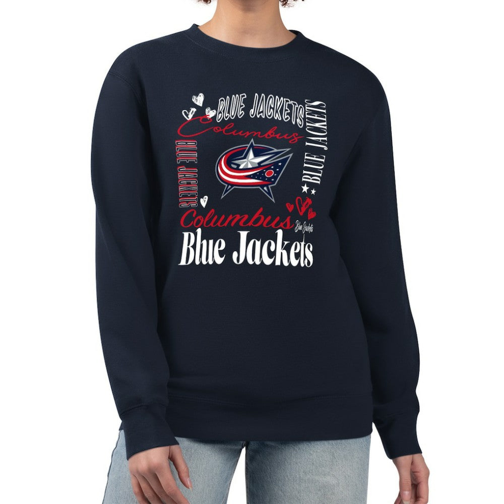 Columbus Blue Jackets G-III 4Her by Carl Banks Women's Collage Graphic Fleece Long Sleeve Pullover Sweatshirt - Navy Sweatshirts