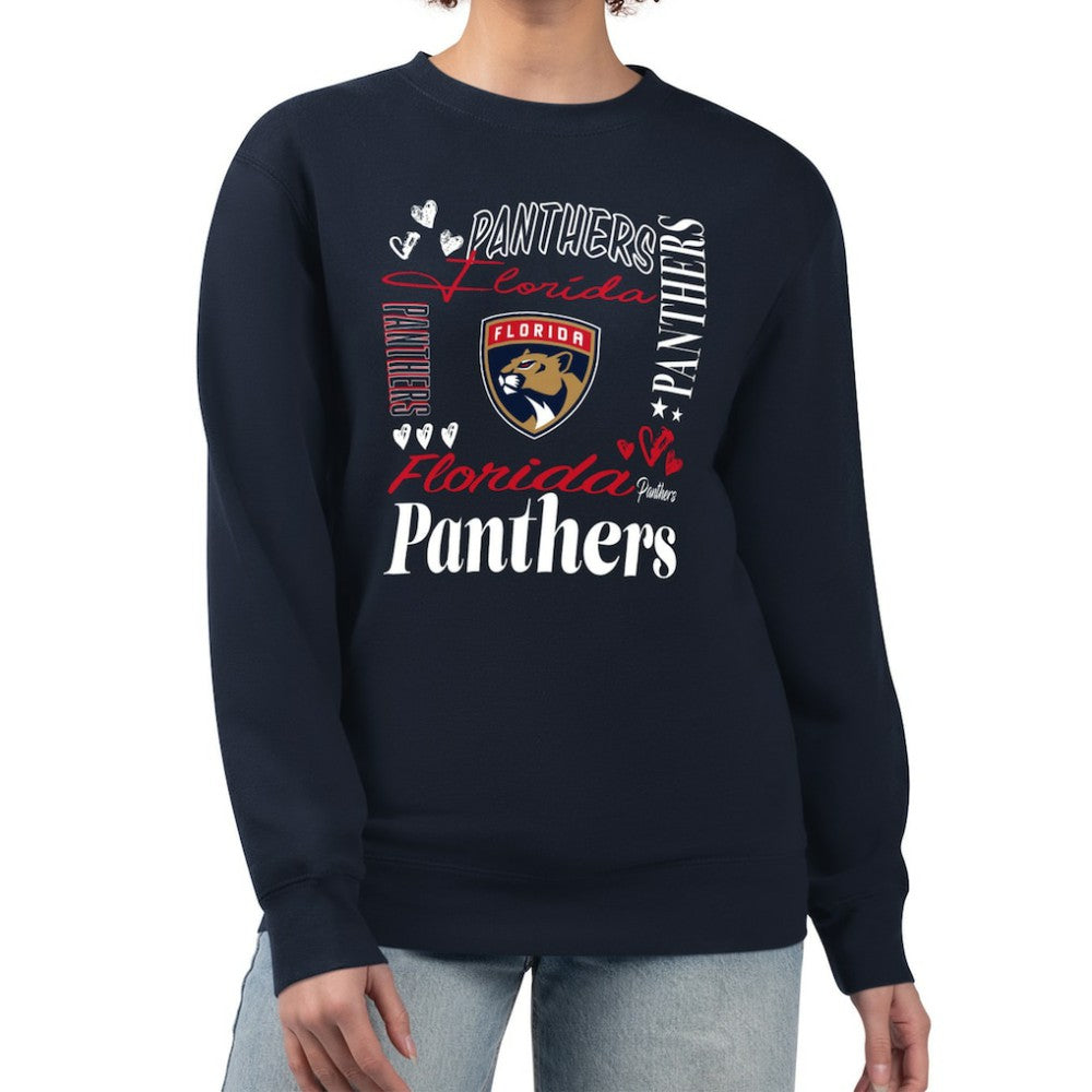 Florida Panthers G-III 4Her by Carl Banks Women's Collage Graphic Fleece Long Sleeve Pullover Sweatshirt - Navy Sweatshirts