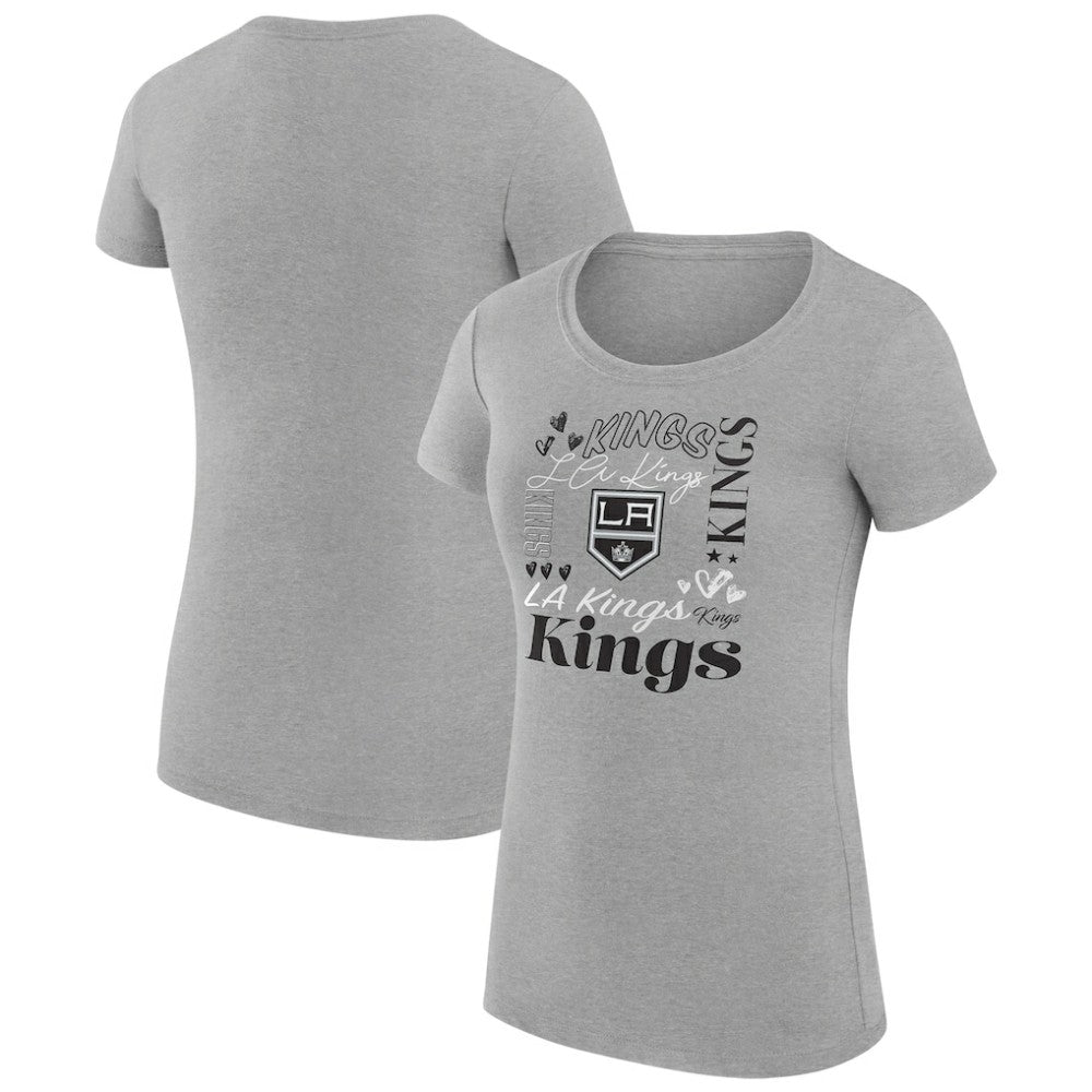 Los Angeles Kings G-III 4Her by Carl Banks Women's Super-Slim Fit Lightweight Collage Team Graphic T-Shirt - Heather Gray T-shirts