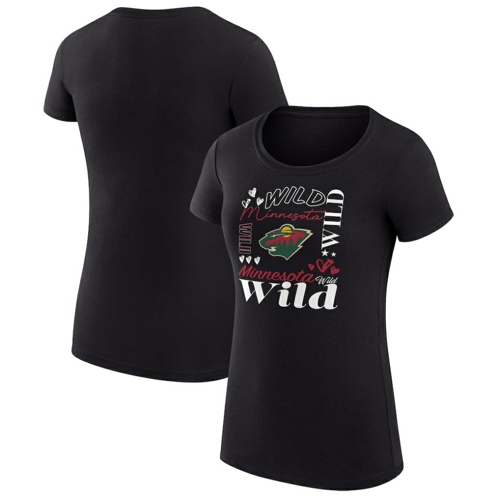 Minnesota Wild G-III 4Her by Carl Banks Women's Super-Slim Fit Lightweight Collage Team Graphic T-Shirt - Black T-shirts