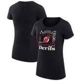New Jersey Devils G-III 4Her by Carl Banks Women's Super-Slim Fit Lightweight Collage Team Graphic T-Shirt - Black T-shirts