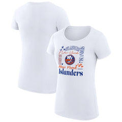 New York Islanders G-III 4Her by Carl Banks Women's Super-Slim Fit Lightweight Collage Team Graphic T-Shirt - White T-shirts