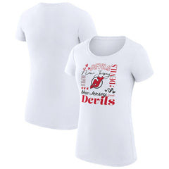 New Jersey Devils G-III 4Her by Carl Banks Women's Super-Slim Fit Lightweight Collage Team Graphic T-Shirt - White T-shirts