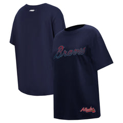 Atlanta Braves Pro Standard Women's Rhinestone Slim Fit T-Shirt Navy