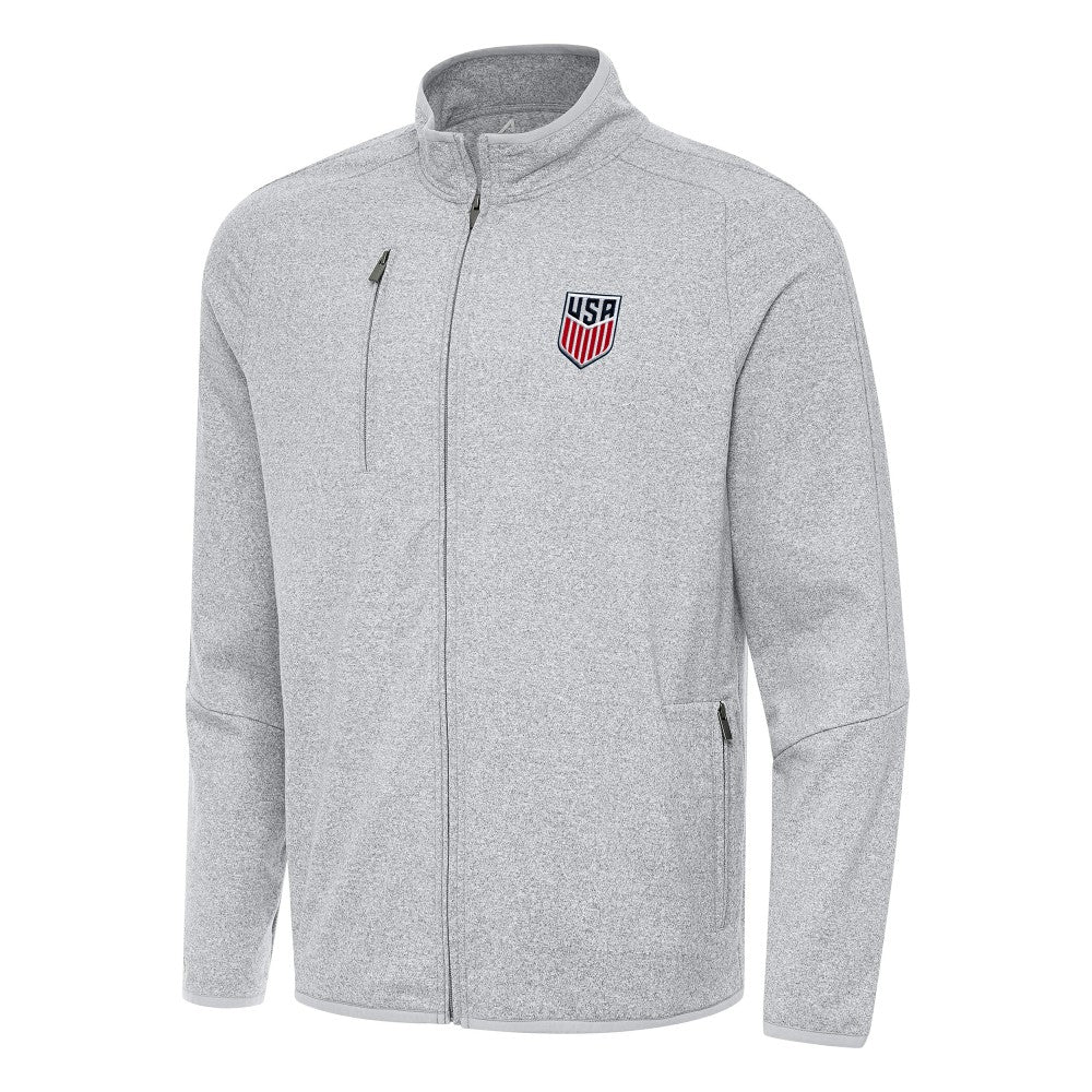 USMNT Antigua Hold-Up Tri-Blend Full-Zip Jacket for sale - Heather Gray