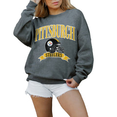 Pittsburgh Steelers Gameday Couture Women's Oversized Seal The Deal Premium Fleece Drop Shoulder Pullover Sweatshirt - Charcoal online