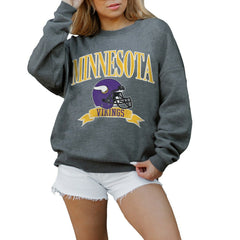 Minnesota Vikings Gameday Couture Women's Oversized Seal The Deal Premium Fleece Drop Shoulder Pullover Sweatshirt - Charcoal discount