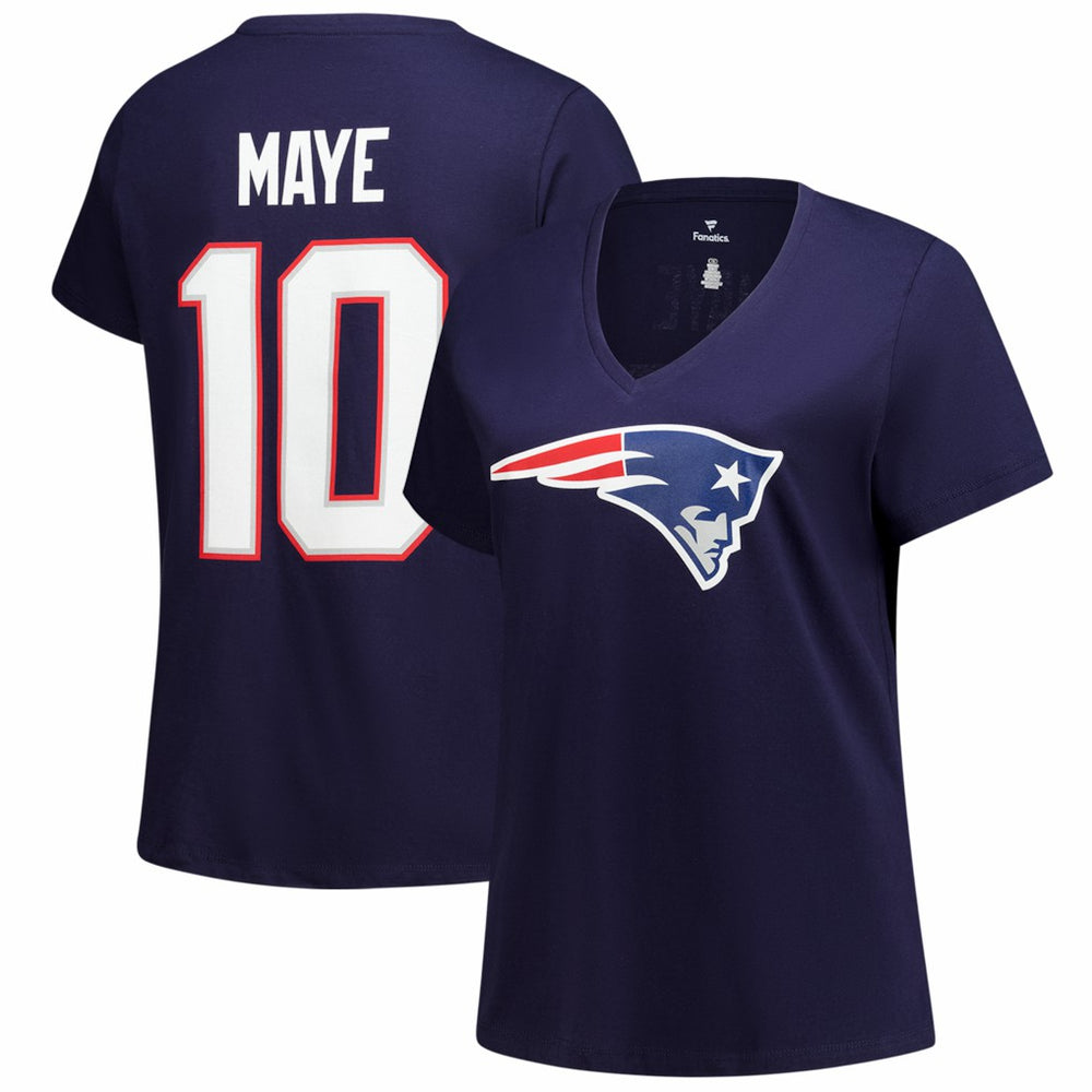 Drake Maye New England Patriots Women's Plus Size Name & Number V-Neck T-Shirt - Navy discount