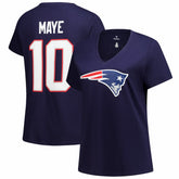 Drake Maye New England Patriots Women's Plus Size Name & Number V-Neck T-Shirt - Navy discount