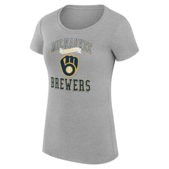 Milwaukee Brewers G-III 4Her by Carl Banks Women's Super-Slim Fit Lightweight Team Logo Graphic T-Shirt Heather Gray