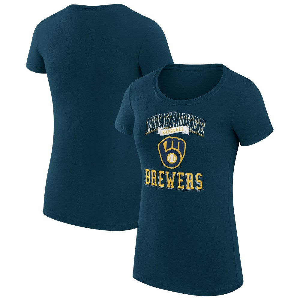Milwaukee Brewers G-III 4Her by Carl Banks Women's Super-Slim Fit Lightweight Team Logo Graphic T-Shirt Navy