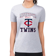 Minnesota Twins G-III 4Her by Carl Banks Women's Super-Slim Fit Lightweight Team Logo Graphic T-Shirt Heather Gray