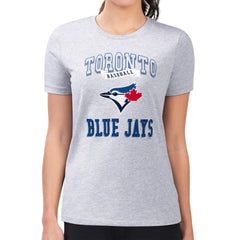 Toronto Blue Jays G-III 4Her by Carl Banks Women's Super-Slim Fit Lightweight Team Logo Graphic T-Shirt Heather Gray
