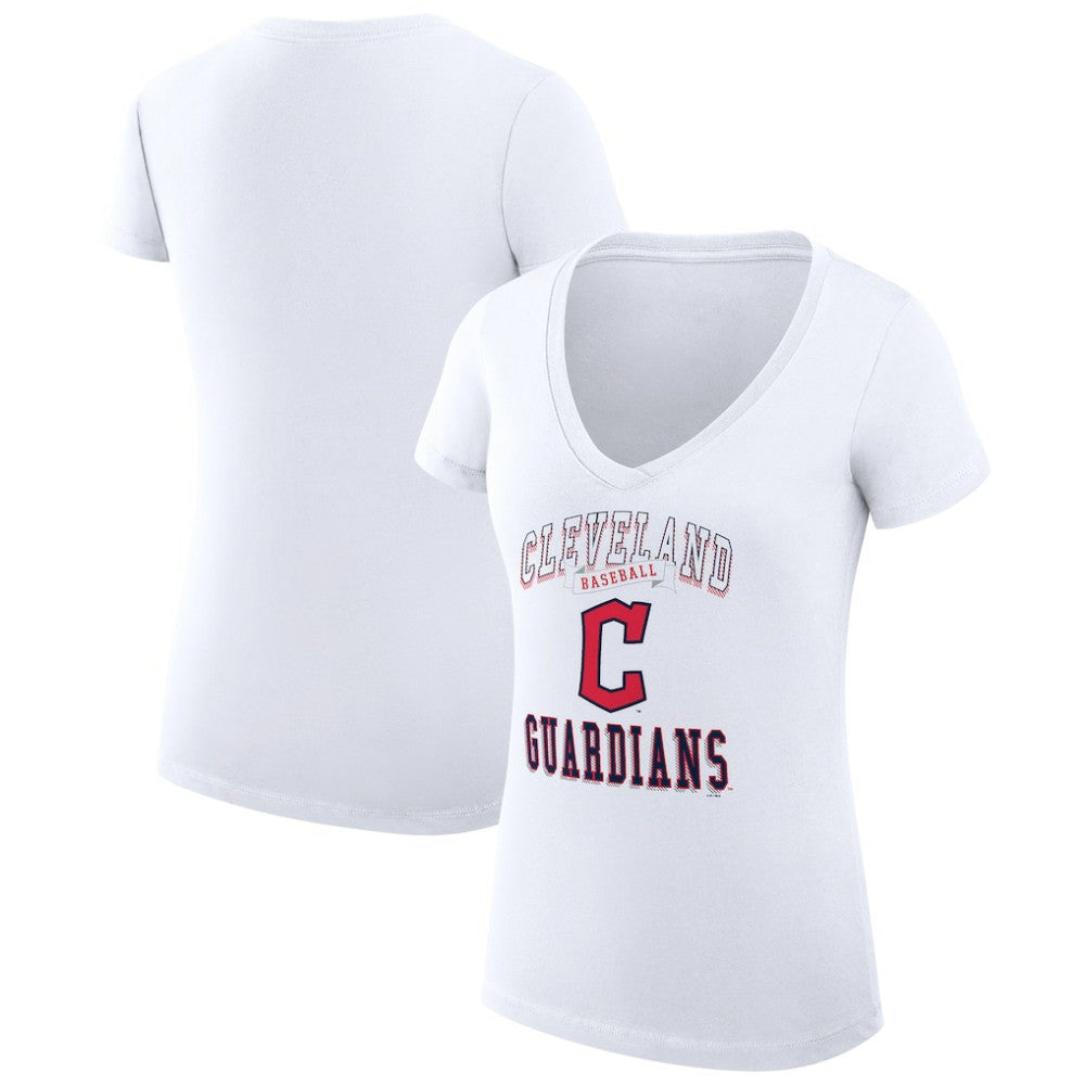 Cleveland Guardians G-III 4Her by Carl Banks Women's Super-Slim Fit Lightweight Team Logo Graphic V-Neck T-Shirt White