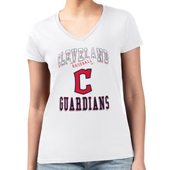 Cleveland Guardians G-III 4Her by Carl Banks Women's Super-Slim Fit Lightweight Team Logo Graphic V-Neck T-Shirt White