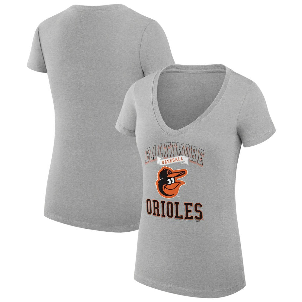Baltimore Orioles G-III 4Her by Carl Banks Women's Super-Slim Fit Lightweight Team Logo Graphic V-Neck T-Shirt Heather Gray