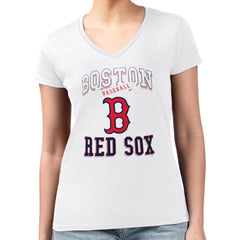 Boston Red Sox G-III 4Her by Carl Banks Women's Super-Slim Fit Lightweight Team Logo Graphic V-Neck T-Shirt White