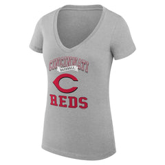 Cincinnati Reds G-III 4Her by Carl Banks Women's Super-Slim Fit Lightweight Team Logo Graphic V-Neck T-Shirt Heather Gray