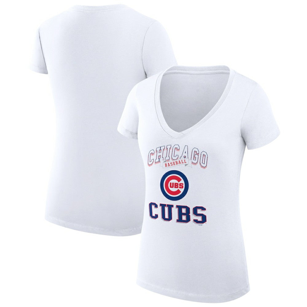 Chicago Cubs G-III 4Her by Carl Banks Women's Super-Slim Fit Lightweight Team Logo Graphic V-Neck T-Shirt White