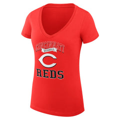 Cincinnati Reds G-III 4Her by Carl Banks Women's Super-Slim Fit Lightweight Team Logo Graphic V-Neck T-Shirt Red