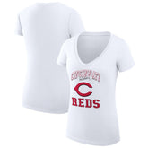 Cincinnati Reds G-III 4Her by Carl Banks Women's Super-Slim Fit Lightweight Team Logo Graphic V-Neck T-Shirt White