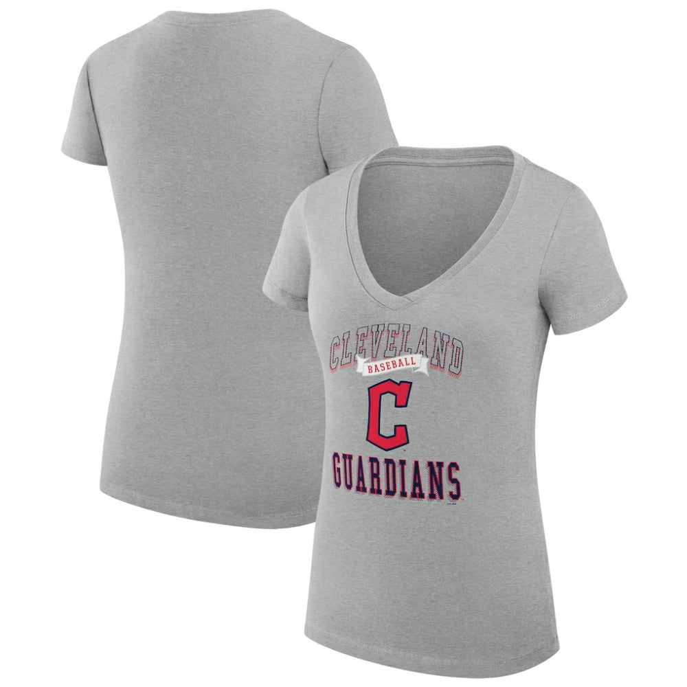 Cleveland Guardians G-III 4Her by Carl Banks Women's Super-Slim Fit Lightweight Team Logo Graphic V-Neck T-Shirt Heather Gray