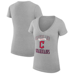 Cleveland Guardians G-III 4Her by Carl Banks Women's Super-Slim Fit Lightweight Team Logo Graphic V-Neck T-Shirt Heather Gray