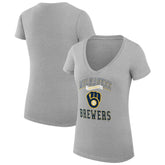 Milwaukee Brewers G-III 4Her by Carl Banks Women's Super-Slim Fit Lightweight Team Logo Graphic V-Neck T-Shirt Heather Gray