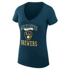 Milwaukee Brewers G-III 4Her by Carl Banks Women's Super-Slim Fit Lightweight Team Logo Graphic V-Neck T-Shirt Navy