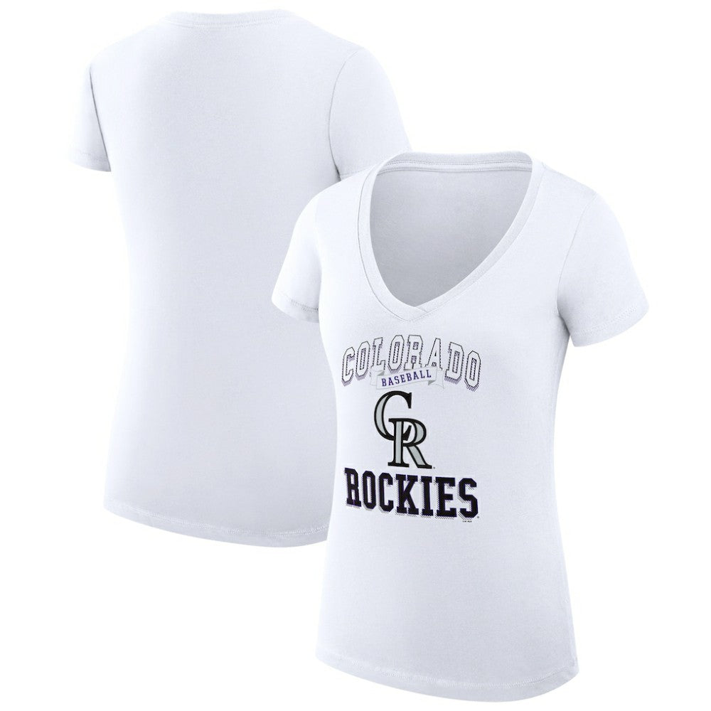 Colorado Rockies G-III 4Her by Carl Banks Women's Super-Slim Fit Lightweight Team Logo Graphic V-Neck T-Shirt White
