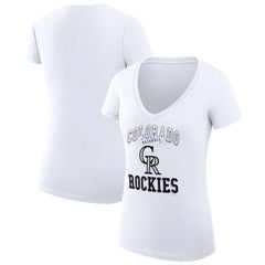 Colorado Rockies G-III 4Her by Carl Banks Women's Super-Slim Fit Lightweight Team Logo Graphic V-Neck T-Shirt White