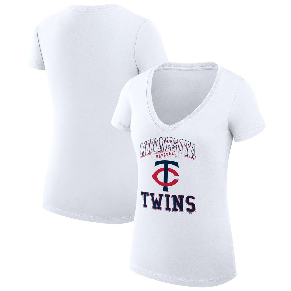 Minnesota Twins G-III 4Her by Carl Banks Women's Super-Slim Fit Lightweight Team Logo Graphic V-Neck T-Shirt White