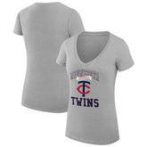 Minnesota Twins G-III 4Her by Carl Banks Women's Super-Slim Fit Lightweight Team Logo Graphic V-Neck T-Shirt Heather Gray