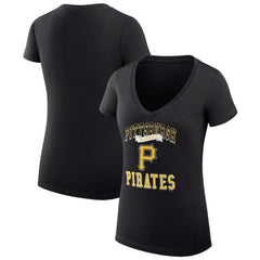 Pittsburgh Pirates G-III 4Her by Carl Banks Women's Super-Slim Fit Lightweight Team Logo Graphic V-Neck T-Shirt Black