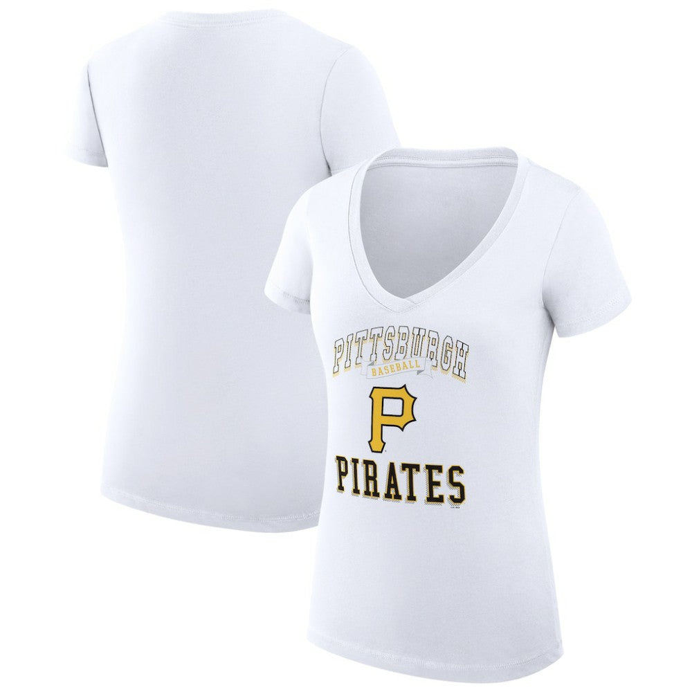 Pittsburgh Pirates G-III 4Her by Carl Banks Women's Super-Slim Fit Lightweight Team Logo Graphic V-Neck T-Shirt White
