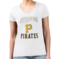Pittsburgh Pirates G-III 4Her by Carl Banks Women's Super-Slim Fit Lightweight Team Logo Graphic V-Neck T-Shirt White