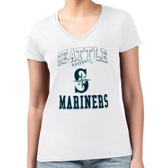 Seattle Mariners G-III 4Her by Carl Banks Women's Super-Slim Fit Lightweight Team Logo Graphic V-Neck T-Shirt White