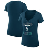 Seattle Mariners G-III 4Her by Carl Banks Women's Super-Slim Fit Lightweight Team Logo Graphic V-Neck T-Shirt Navy