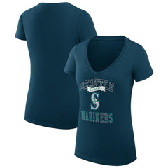 Seattle Mariners G-III 4Her by Carl Banks Women's Super-Slim Fit Lightweight Team Logo Graphic V-Neck T-Shirt Navy