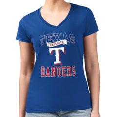 Texas Rangers G-III 4Her by Carl Banks Women's Super-Slim Fit Lightweight Team Logo Graphic V-Neck T-Shirt Royal