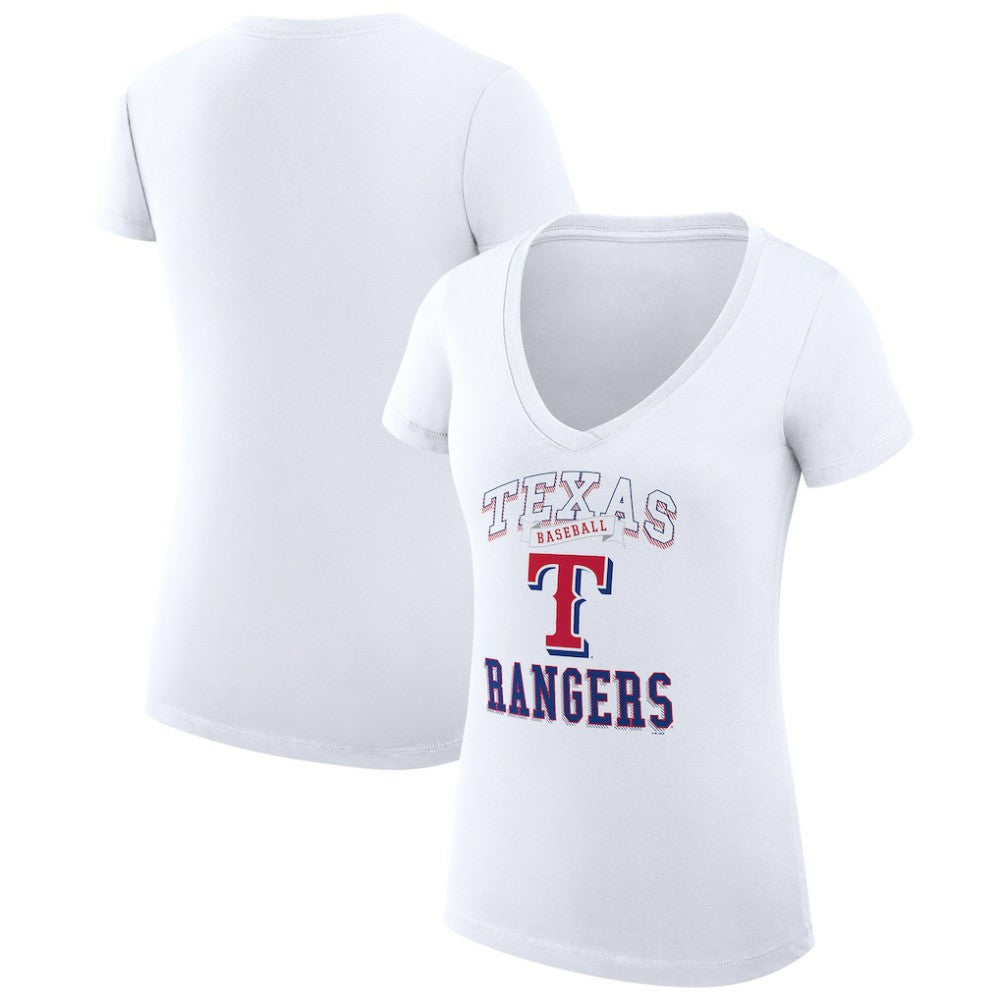 Texas Rangers G-III 4Her by Carl Banks Women's Super-Slim Fit Lightweight Team Logo Graphic V-Neck T-Shirt White